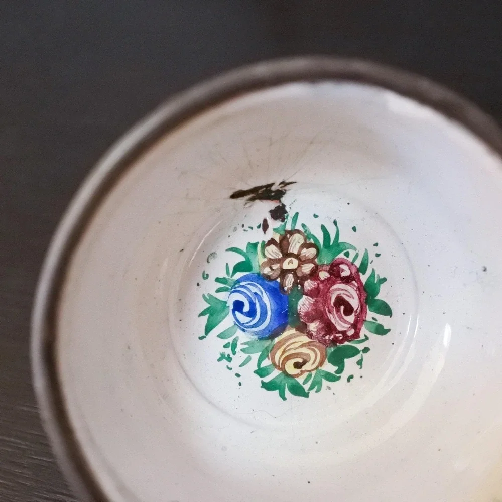 Antique Persian Minakari Enamel Floral Birds Tea & Coffee Cups Saucers Tray Set